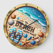 Beach Happy Place Seashell Große Wanduhr (Vorderseite)