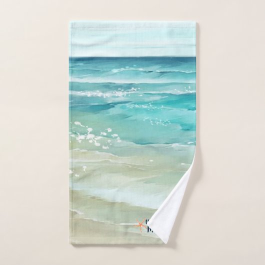 Beach Happy Place Starfish Ocean Waves Küste Badhandtuch Set (Handtuch)