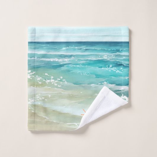 Beach Happy Place Starfish Ocean Waves Küste Badhandtuch Set (Waschlappen)