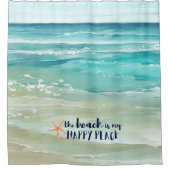 Beach Happy Place Wasserfarbe Waves Küste Duschvorhang (Vorderseite)
