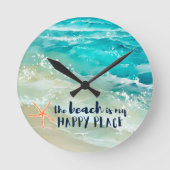 Beach Happy Place Watercolor Ocean Waves Küste Runde Wanduhr (Vorderseite)