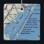 Beach Haven NJ Vintage Karte Keramikornament<br><div class="desc">Beach Haven NJ Weihnachtsschmuck mit Vintager Karte von Surf City nach Tuckerton NJ.</div>