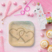 Beach Heart Custom Wedding Sand & Sea Pappteller (Party)