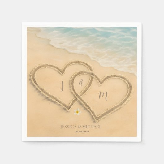 Beach Heart Custom Wedding Sand & Sea Serviette (Vorderseite)