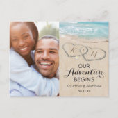 Beach Heart Foto Save the Date Ankündigungspostkarte (Vorderseite)