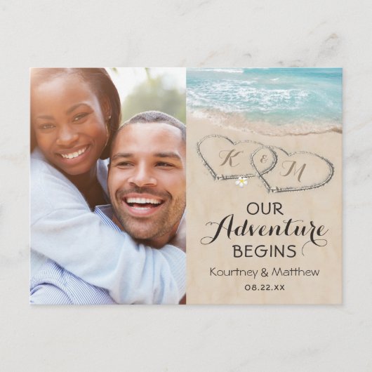 Beach Heart Foto Save the Date Ankündigungspostkarte (Vorderseite)