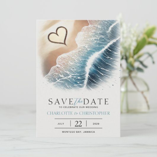 Beach Heart Save The Date (Stehend Vorderseite)