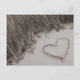 Beach Heart Sepia Postcard Postkarte