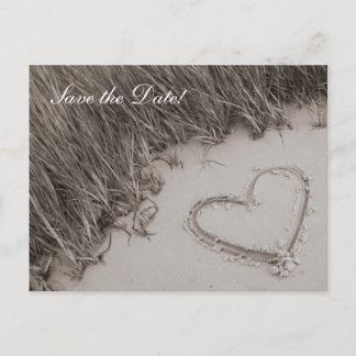 Beach Heart Sepia Save the Date Ankündigungspostkarte