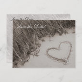 Beach Heart Sepia Save the Date Ankündigungspostkarte (Vorne/Hinten)
