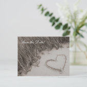 Beach Heart Sepia Save the Date Ankündigungspostkarte (Stehend Vorderseite)