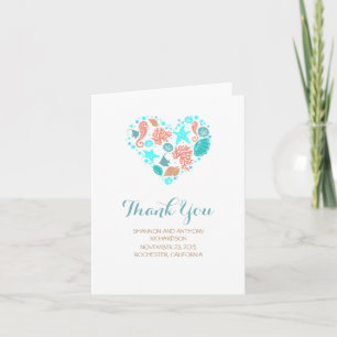 Beach Heart White Elegant Wedding Vielen Dank Dankeskarte