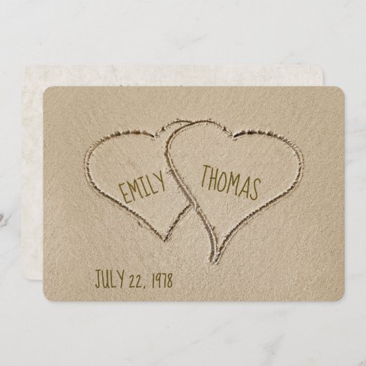 Beach Hearts im Sand für Vow Renewal Zeremonie Einladung (Vorne/Hinten)