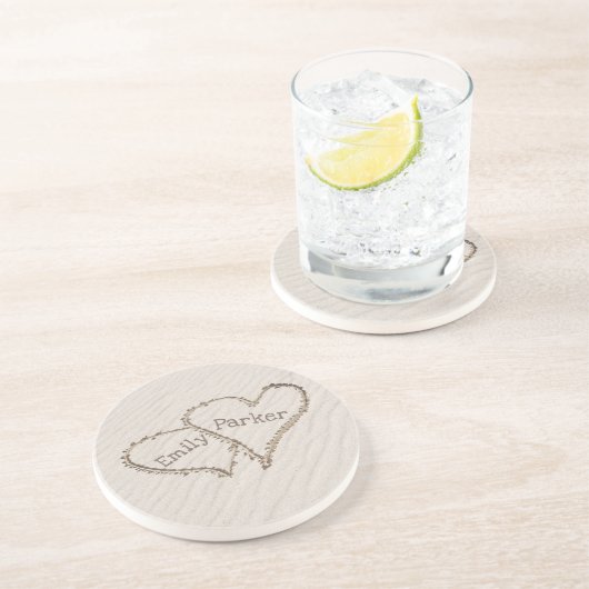 Beach Hearts in Sand Getränkeuntersetzer (Seite)