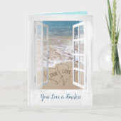 Beach Hearts in Window for Newlyweds Karte (Vorderseite)
