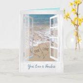Beach Hearts in Window for Newlyweds Karte (Gelbe Blume)