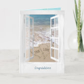 Beach Hearts in Window Wedding Karte (Vorderseite)