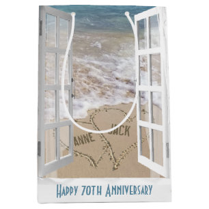 Beach Hearts Mittlere Geschenktasche zum 70. Jubil Geschenktüte