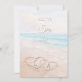 Beach hearts sand initials wedding einladung (Rückseite)