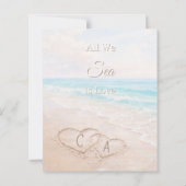Beach hearts sand initials wedding invitation (Rückseite)
