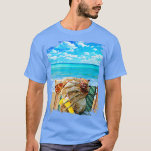 Beach Hermit Crab Chilling Drink Pizza Funny Cu T-Shirt