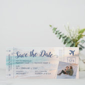 Beach Hochzeit in Urlaubsort Boarding Pass Foto Save The Date (Stehend Vorderseite)