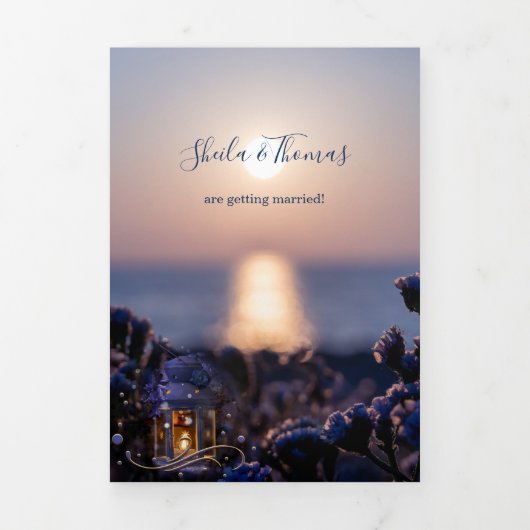 Beach Hochzeit in Urlaubsort dreiteilige Einladung (Cover)