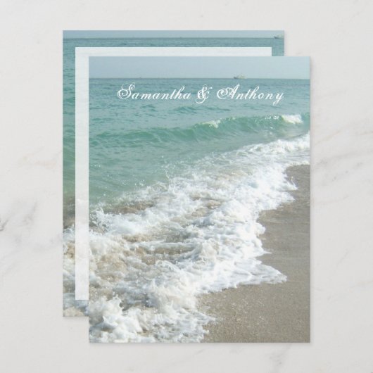 Beach Hochzeit in Urlaubsort Einladung, Schaum Sur Einladung (Vorne/Hinten)
