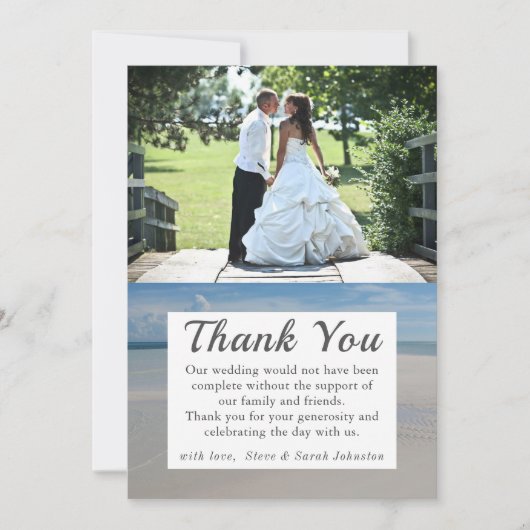 Beach Hochzeit in Urlaubsort Foto Vielen Dank Einladung (Vorderseite)