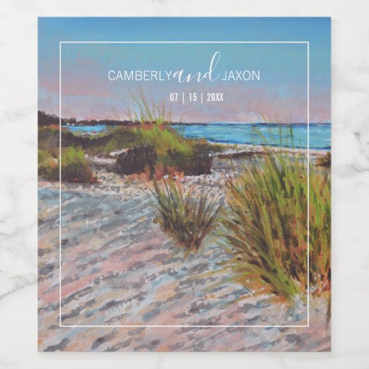 Beach Hochzeit in Urlaubsort Gefallen Weinetikette Weinetikett (Einzelnes Label)