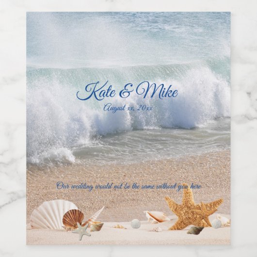 Beach Hochzeit in Urlaubsort Seashells Tropisches Weinetikett (Einzelnes Label)