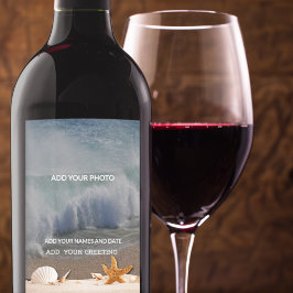 Beach Hochzeit in Urlaubsort Seashells Tropisches  Weinetikett