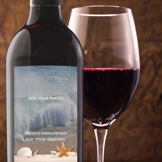 Beach Hochzeit in Urlaubsort Seashells Tropisches Weinetikett