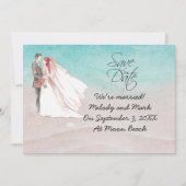 Beach Hochzeit mit Braut und Bräutigam am Strand I Einladung (Vorderseite)