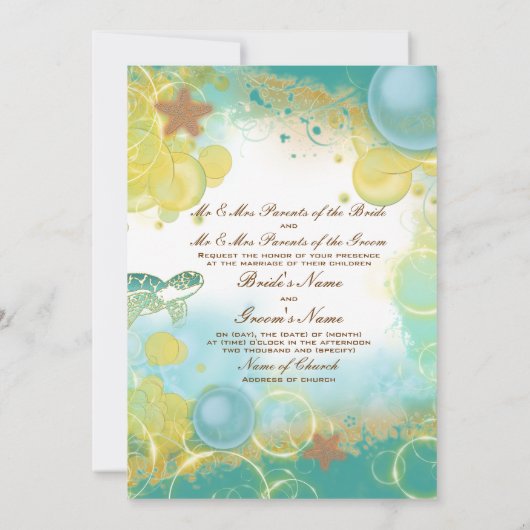 Beach Hochzeit Thema ~ Schildkröten und Seesterne Einladung (Rückseite)
