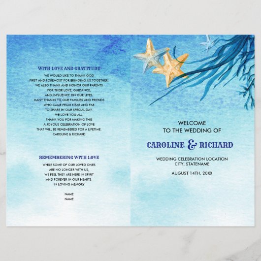 Beach | Hochzeitsprogramm für Küstengewässer (Vorderseite)