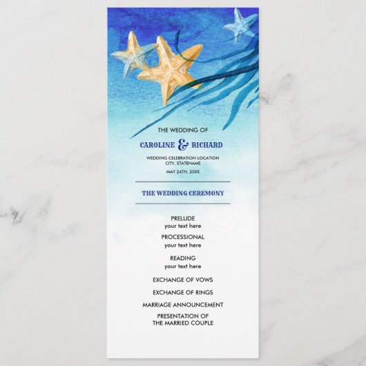 Beach | Hochzeitsprogramm für Küstengewässer Programm (Vorderseite)