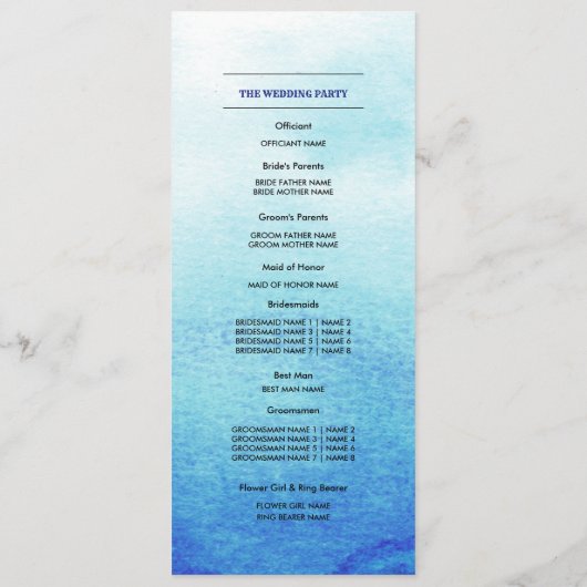 Beach | Hochzeitsprogramm für Küstengewässer Programm (Rückseite)