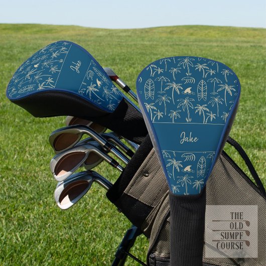 Beach holiday pattern and your name in beige golf headcover
