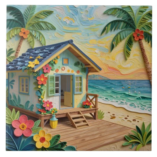 Beach Home Oceanic Coastal Art Fliese (Vorderseite)