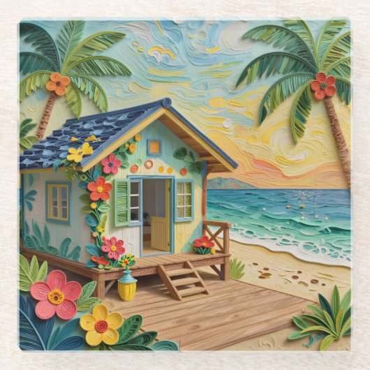 Beach Home Oceanic Coastal Art Glasuntersetzer (Vorderseite)