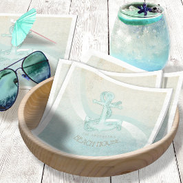 Beach House Anchor Silhouette Aqua Blue ID623 Serviette