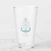 Beach House Aquamarin Familienname Anchor Glas (Vorderseite)