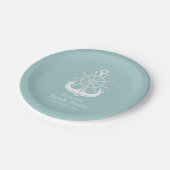 Beach House Aquamarin Familienname Anchor Pappteller (Schrägansicht)