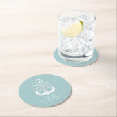 Beach House Aquamarin Familienname Anchor Runder Pappuntersetzer (Vor Ort)
