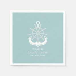 Beach House Aquamarin Familienname Anchor Serviette