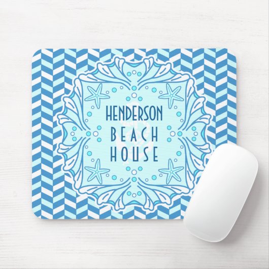 Beach House Art Deco Muschel und Herringbone Custo Mousepad (Mit Mouse)
