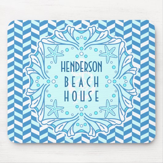 Beach House Art Deco Muschel und Herringbone Custo Mousepad (Vorne)
