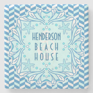 Beach House Art Deco Muschel und Herringbone Custo Steinuntersetzer