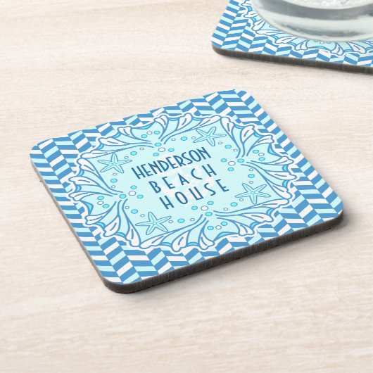 Beach House Art Deco Muschel und Herringbone Custo Untersetzer (Linke Seite)